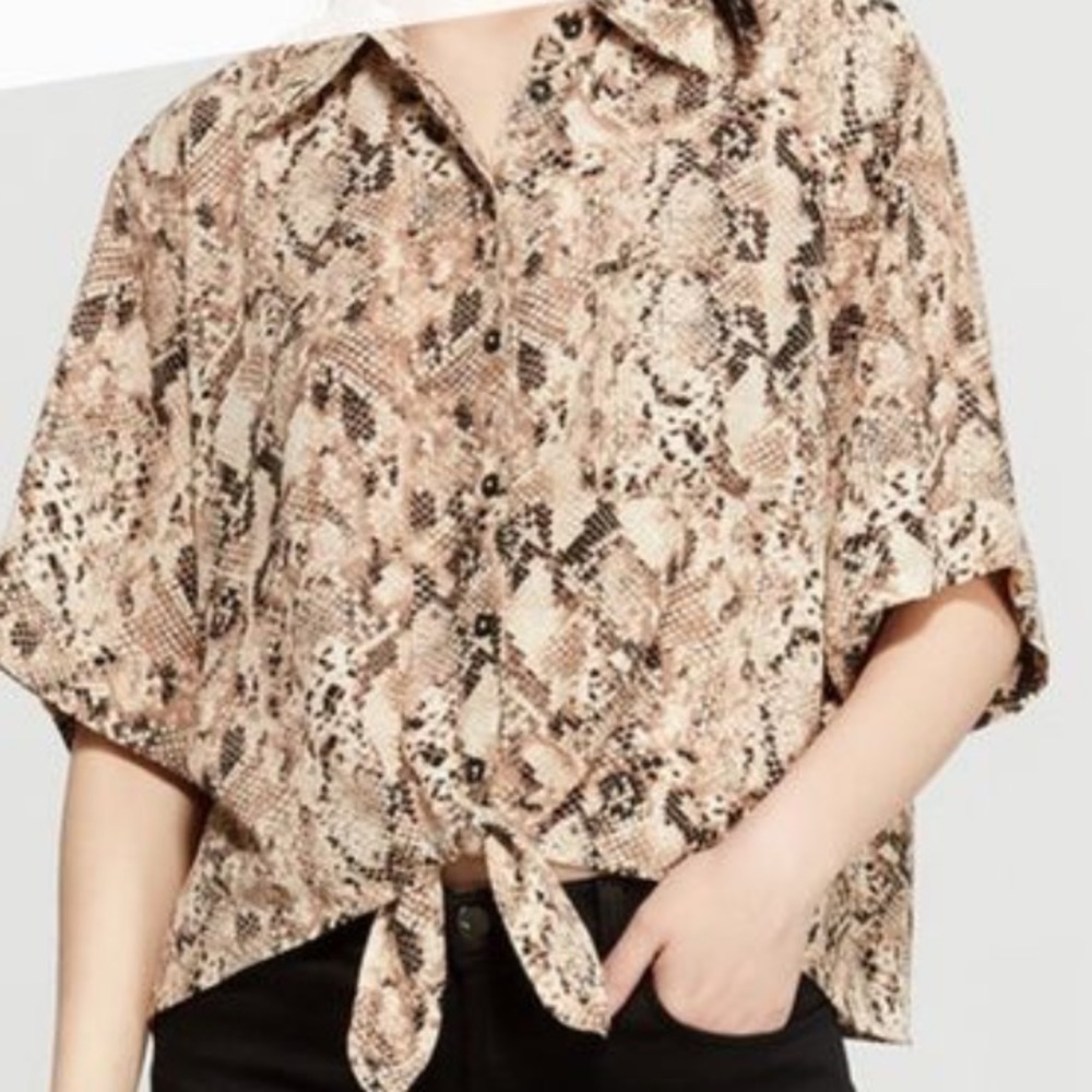 SANCTUARY Blouse - DROP SHOULDER ANIMAL PRINT SNAKE PRINT BLOUSE BUTTON UP NEW